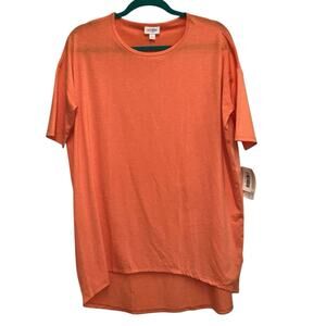 NWT LulaRoe Irma Small Orange Coral High Low Tunic Top Short Sleeve